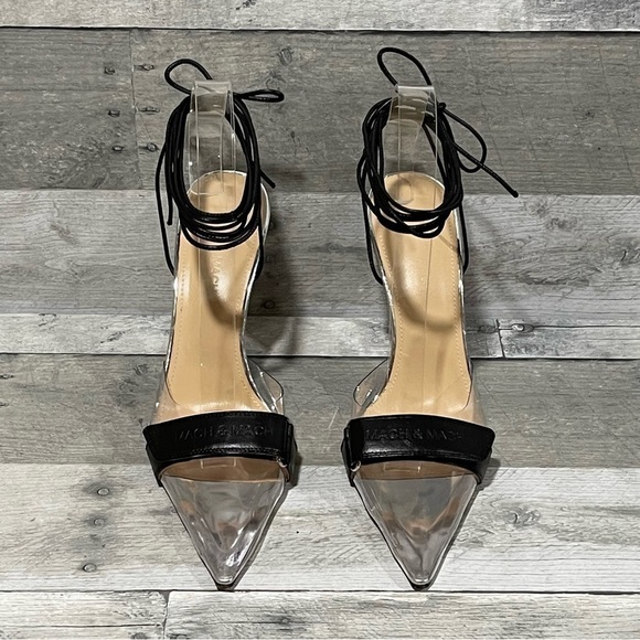 MACH & MACH Kelly Logo Strap Clear Pointed Toe Pump - black - Sz - 8 .US/38 EU - Picture 5 of 15
